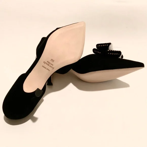 KATE SPADE Sterling Studded Bow Pointed Toe Pumps D’Orsay Black Dress Shoes 9 - Picture 6 of 11